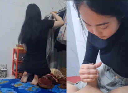 Sáng sớm qua nhà bạn chơi, được bạn gái thổi kèn chào buổi sáng